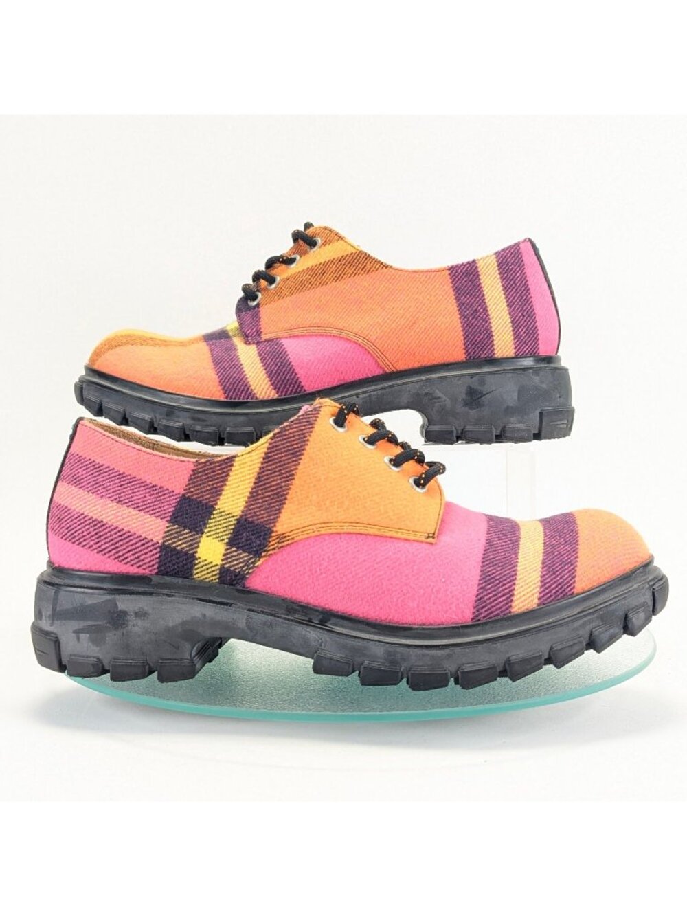 John Fluevog X Anián Plaid Derby Shoes Mens Size 10 Orange Pink New w Box